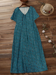 Short Sleeve Nipped Waist Maxi Dress