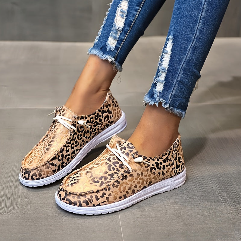 Leopard Print Lace-up Walking Shoes for Women