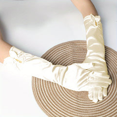 Satin Bridal Gloves with Bow Knot - Long Sleeve Cover