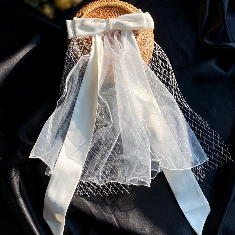 Wedding Bow Veil Satin Mesh Barrettes Bridal Party Favor Decorations