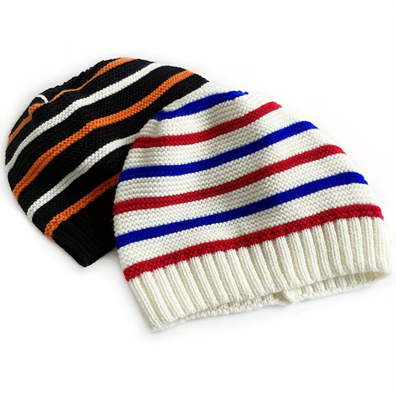 Kids Striped Knit Hat for Autumn/Winter, Warm Woolen Baby Hat