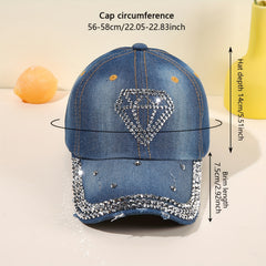 Rhinestone Diamond Pattern Baseball Cap Washed Distressed Hip Hop Dad Hats