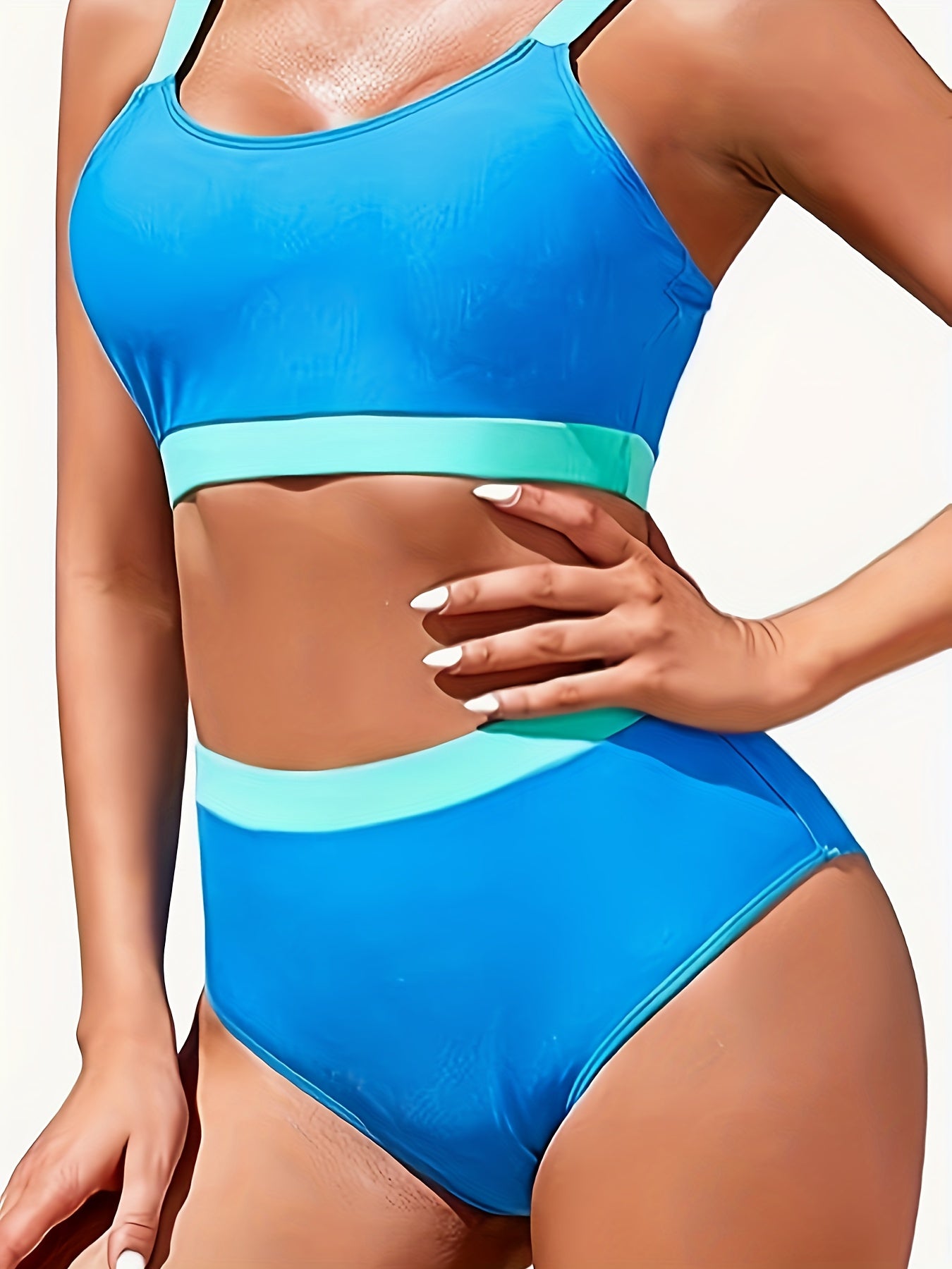 Sporty Bikini Set Plus Size Women High Stretch Bra & High Waisted Panty Swimsuit