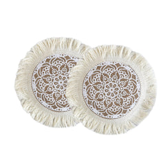3pcs Bohemian Woven Tassel Coasters Christmas Theme Home Decor Placemats