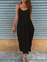 Deep V Neck Cami Dress With Pocket Solid Casual Every Dress