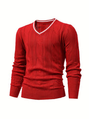 Stretch Knit V Neck Pullover Sweater for Men