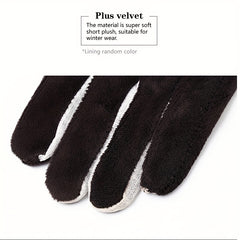 Women's PU Leather Plush Short Gloves for Riding Windproof