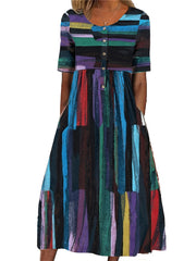 Button Decor Dress Short Sleeve Crew Neck Dress