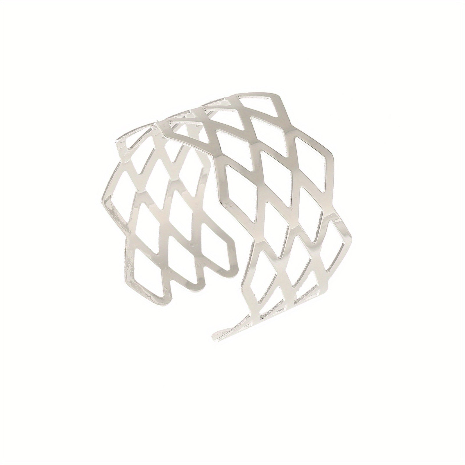 Set of 12 Golden Rhombus Napkin Rings, Polished Metal Hollow Buckle