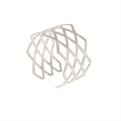 Set of 12 Golden Rhombus Napkin Rings, Polished Metal Hollow Buckle