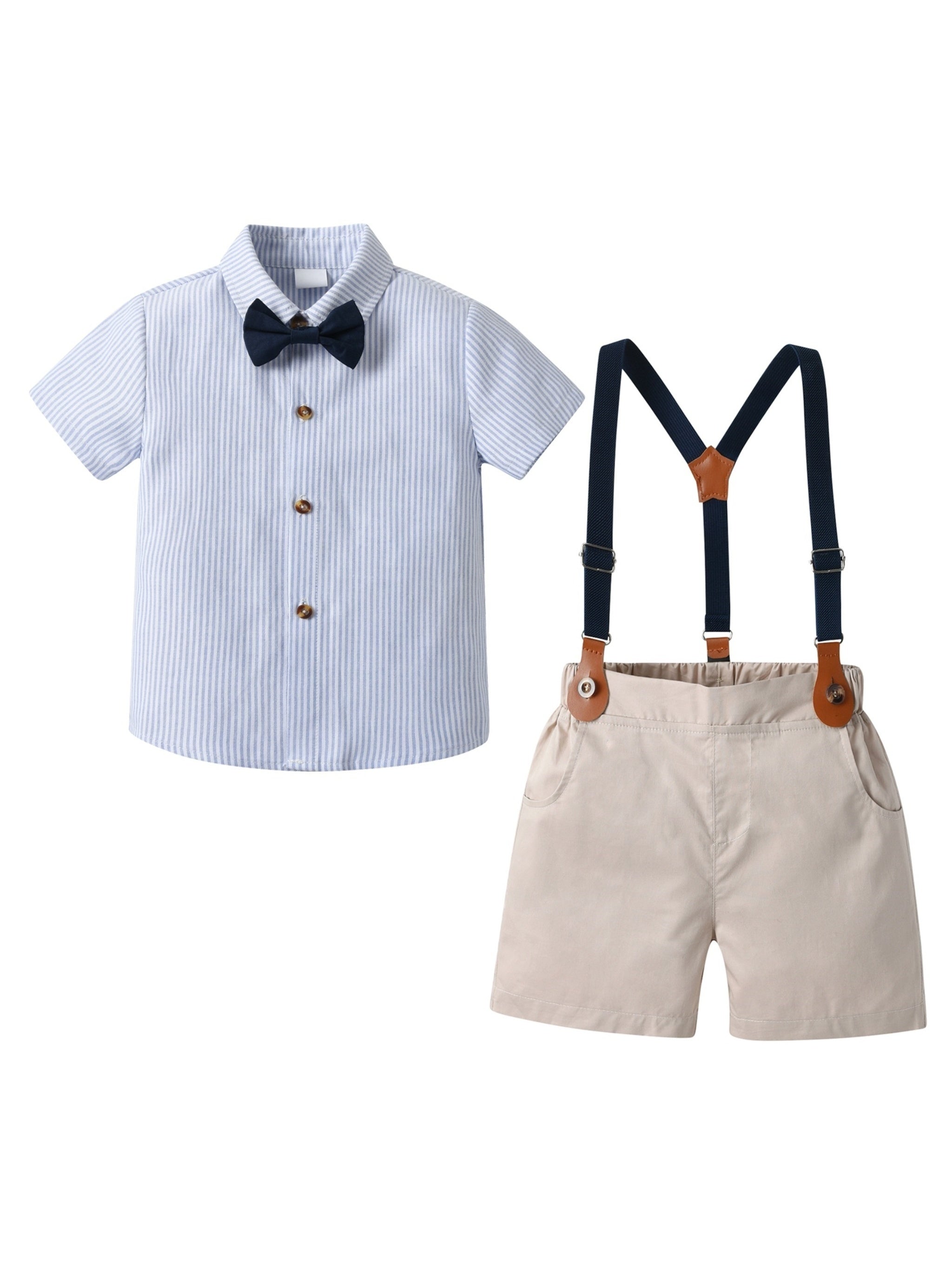 Boys Striped Shirt & Suspender Shorts Set