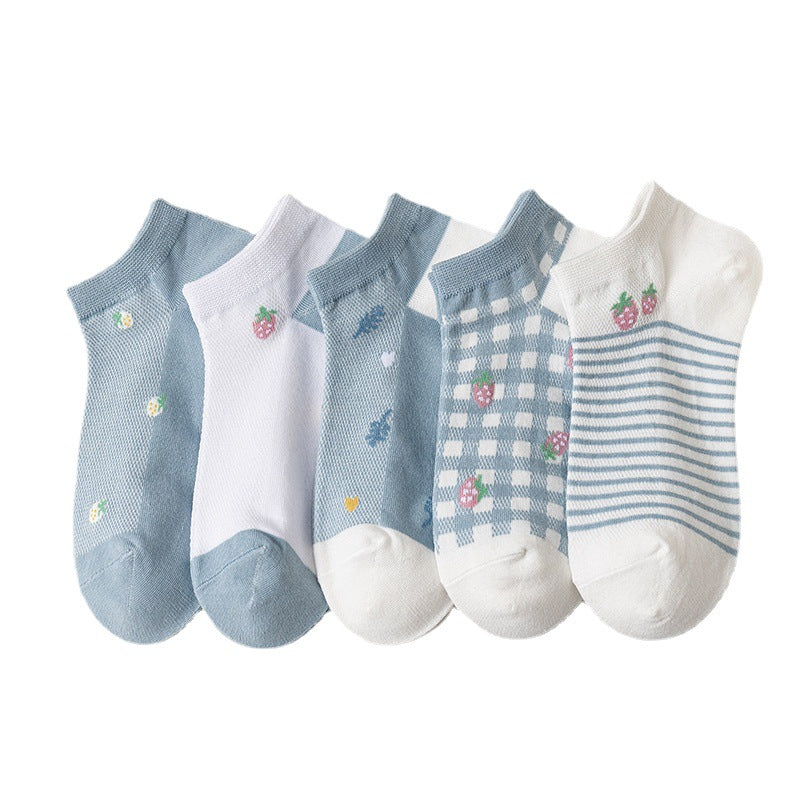 5 Pairs Floral Pattern Ankle Socks Pack Women's Stockings