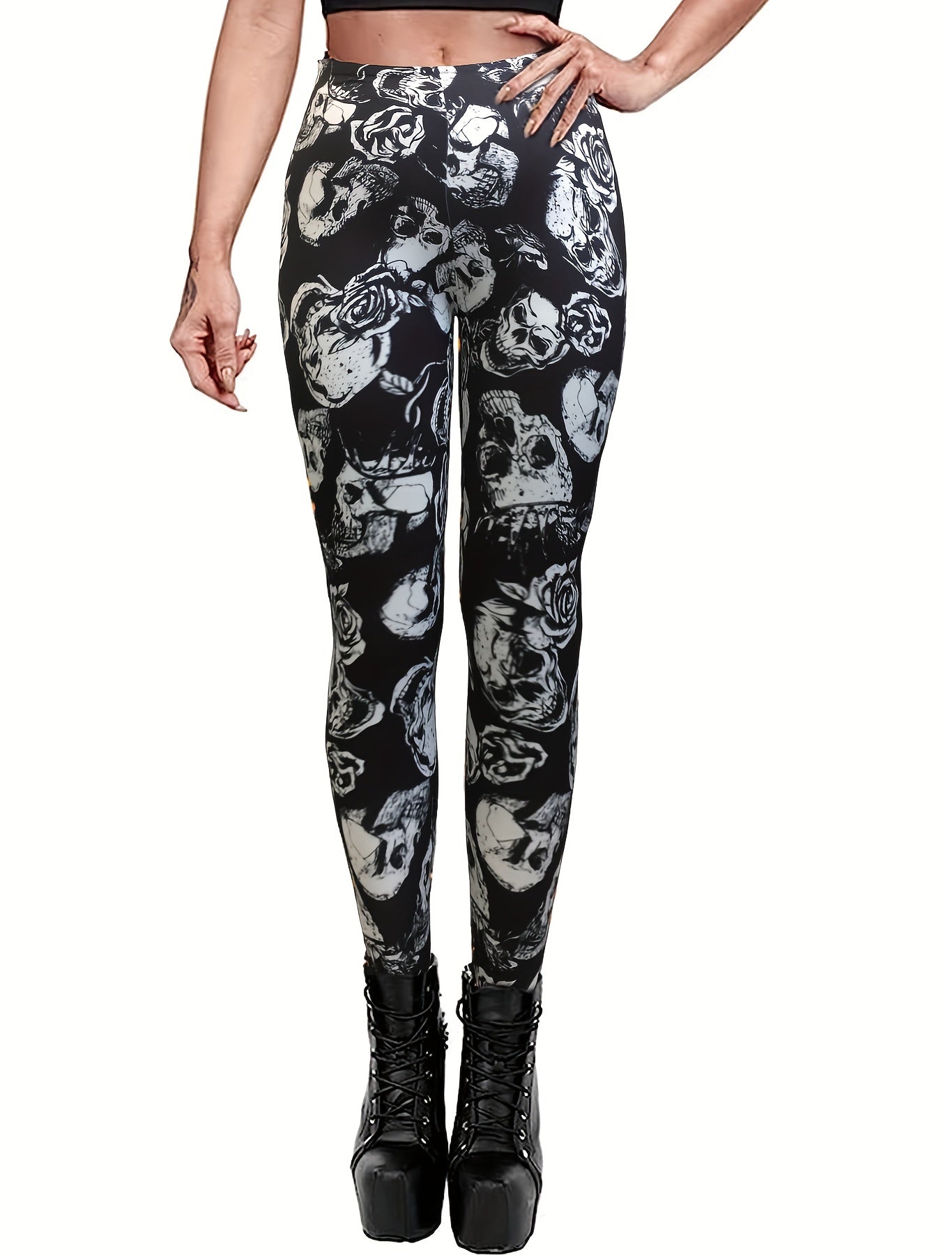 Gothic Skull Print Halloween Leggings