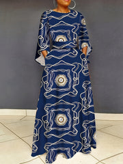 Chain Print Bell Sleeve Maxi Dress