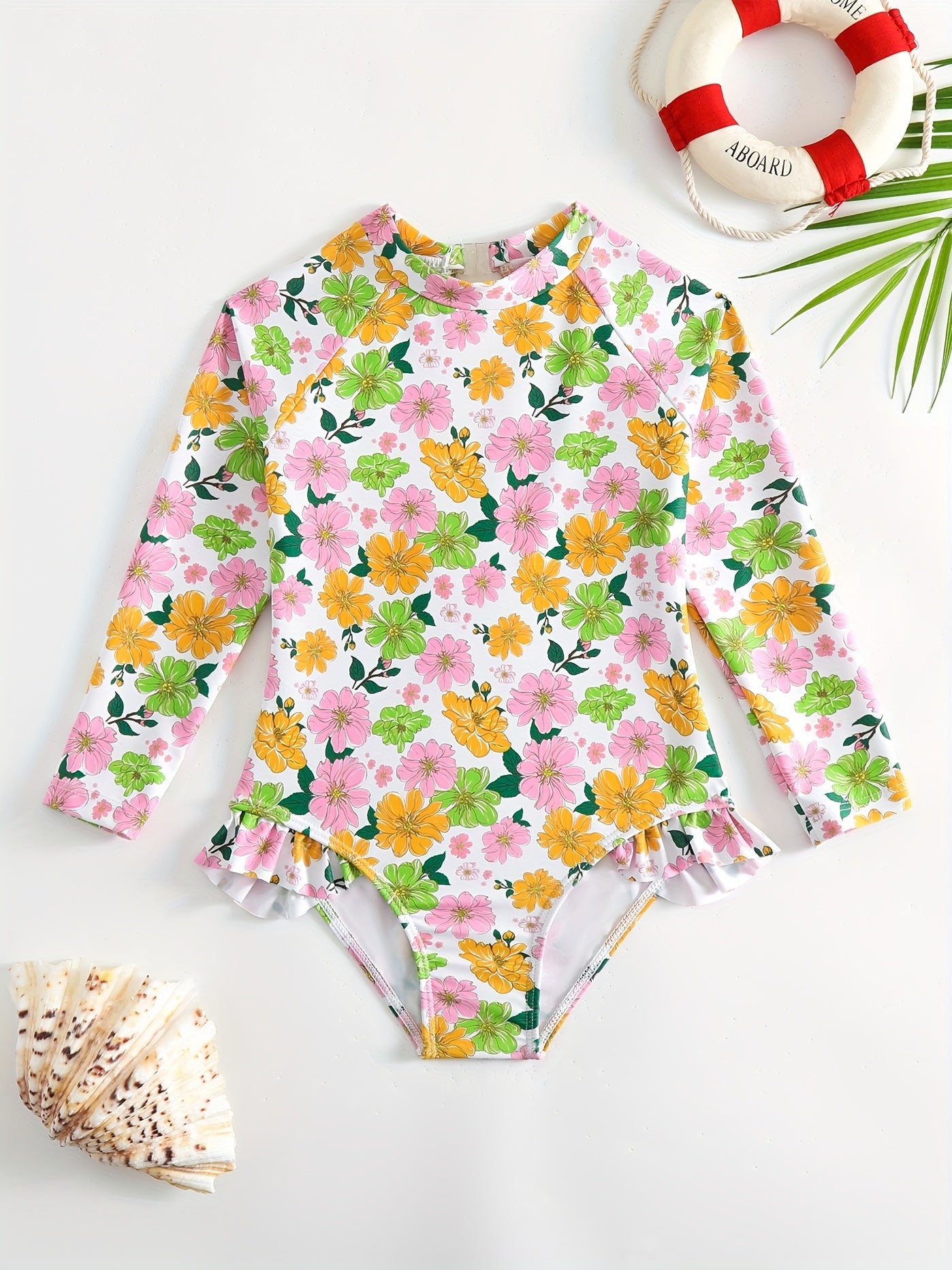 Toddler Girls Floral Ruffle Swimsuit with Cut Out Back