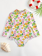 Toddler Girls Floral Ruffle Swimsuit with Cut Out Back