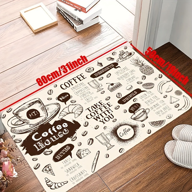 Absorbent Non Slip Coffee Pattern Kitchen Rugs Vintage Stain Resistant