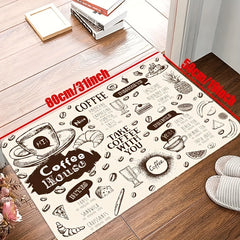 Absorbent Non Slip Coffee Pattern Kitchen Rugs Vintage Stain Resistant