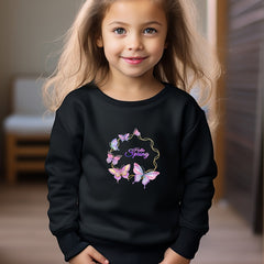 Spring Butterfly Print Girls Pullover Sweatshirt Long Sleeve Crew Neck Tops