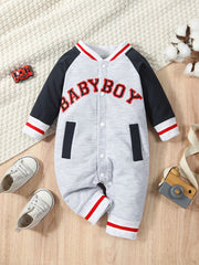 Baby Boy's Letter Print Thermal Romper for Spring Fall Party