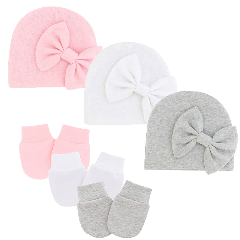 3 Sets Baby Bow Cap & Mittens Gloves Set Autumn Spring