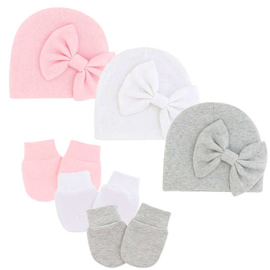 3 Sets Baby Bow Cap & Mittens Gloves Set Autumn Spring