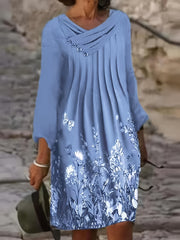 Floral Butterfly Print Ruched Dress Long Sleeve Casual Dress for Spring & Fall