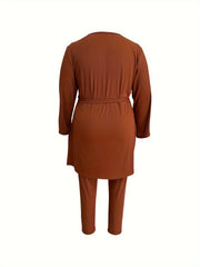 Ribbed Knit Lounge Set V Neck Top & Pants Pajama Set