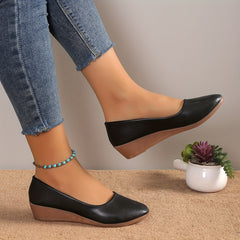 Women's Pointed Toe Wedge Slip-On Faux Leather Shoes