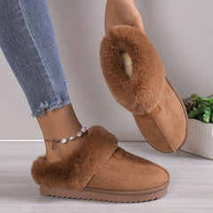 Women's Fuzzy Trim Snow Boots Slip on Comfortable Slippers