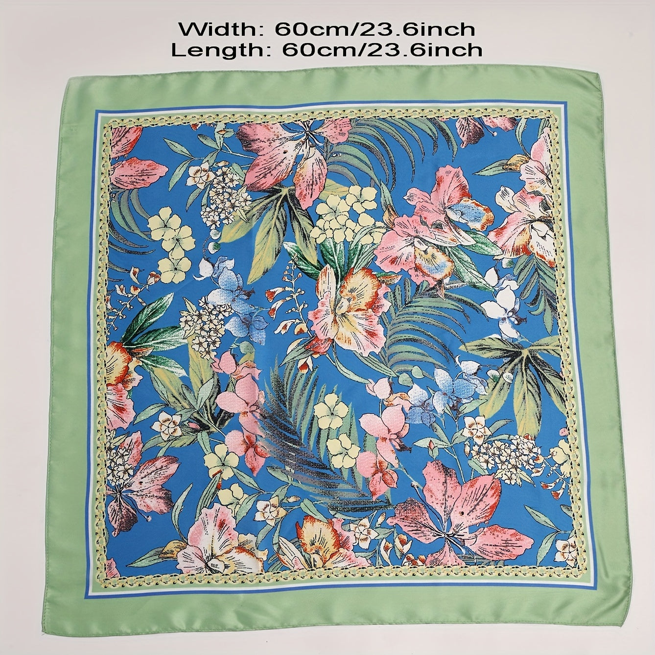 Flower Print Bandana & Green Satin Square Scarf Head Wraps for Women