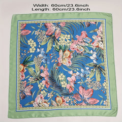 Flower Print Bandana & Green Satin Square Scarf Head Wraps for Women