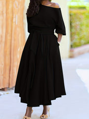 Solid Bubble Sleeve Maxi Dress With Belt