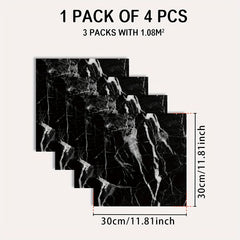 4pcs Marble Pattern Tile Stickers - Waterproof Non-slip Self-adhesive Wall