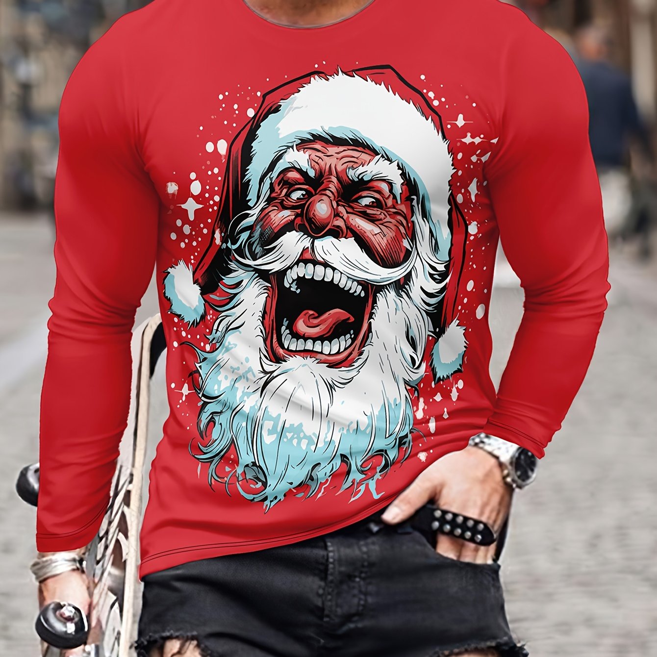 Christmas Santa Claus Print Men's Long Sleeve T-shirt for Autumn