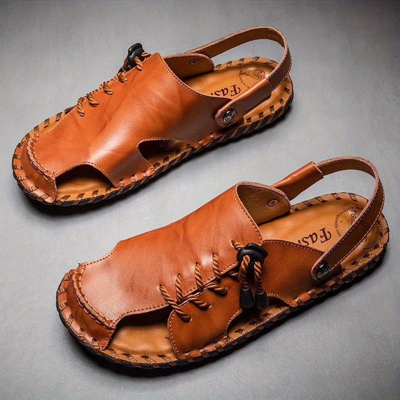 Men's Leather Slip On Slide Sandals Outdoor Walking Shoes