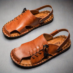 Men's Leather Slip On Slide Sandals Outdoor Walking Shoes