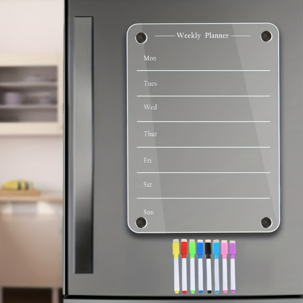 Weekly Meal Planner Magnetic Acrylic Board for Fridge - Includes 8 Colors