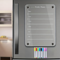 Weekly Meal Planner Magnetic Acrylic Board for Fridge - Includes 8 Colors