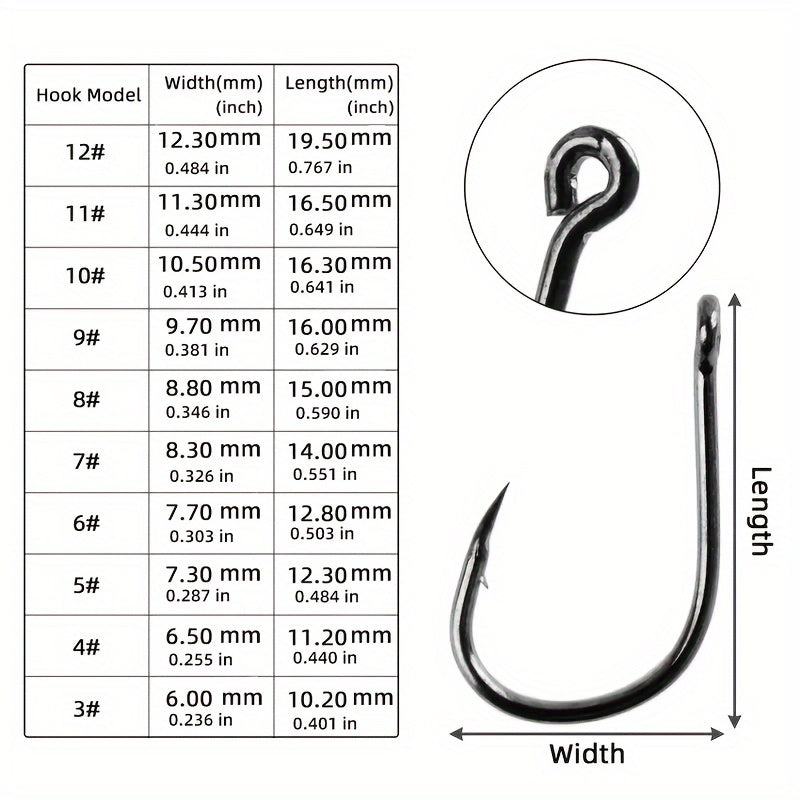 High Carbon Steel Fishing Hook Set, Saltwater/Freshwater Barbed Hooks