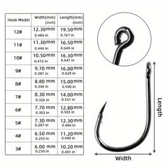 High Carbon Steel Fishing Hook Set, Saltwater/Freshwater Barbed Hooks