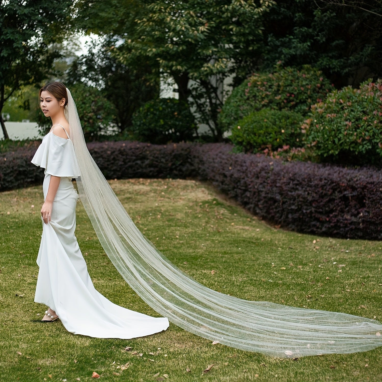 Cathedral Bridal Veil with Rhinestone Embellishments Sheer Tulle Wedding Accesso