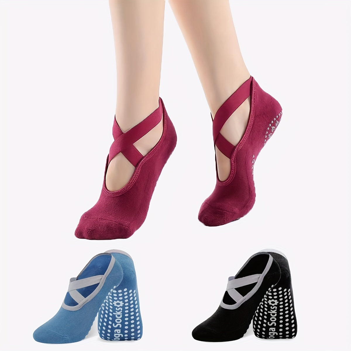 Women's Non-slip Yoga Socks Towel Bottom with Invisible Strap