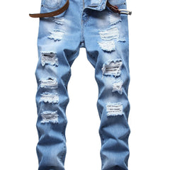 Men's Ripped Slim Fit Jeans Straight Leg Wash Denim Pants