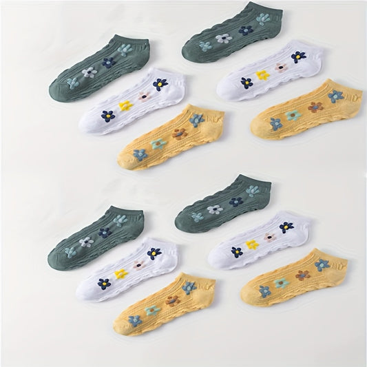 12 Pairs Floral Print Socks Low Cut Ankle Women's Stockings