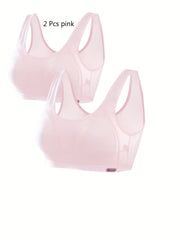 2pcs Solid Sports Bras Comfy & Breathable for Women