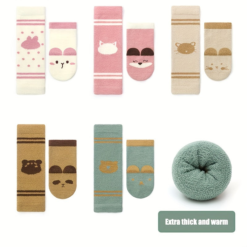 2pcs Baby Girls Coral Fleece Socks Knee Pads Set Infant Toddlers Sleep Socks