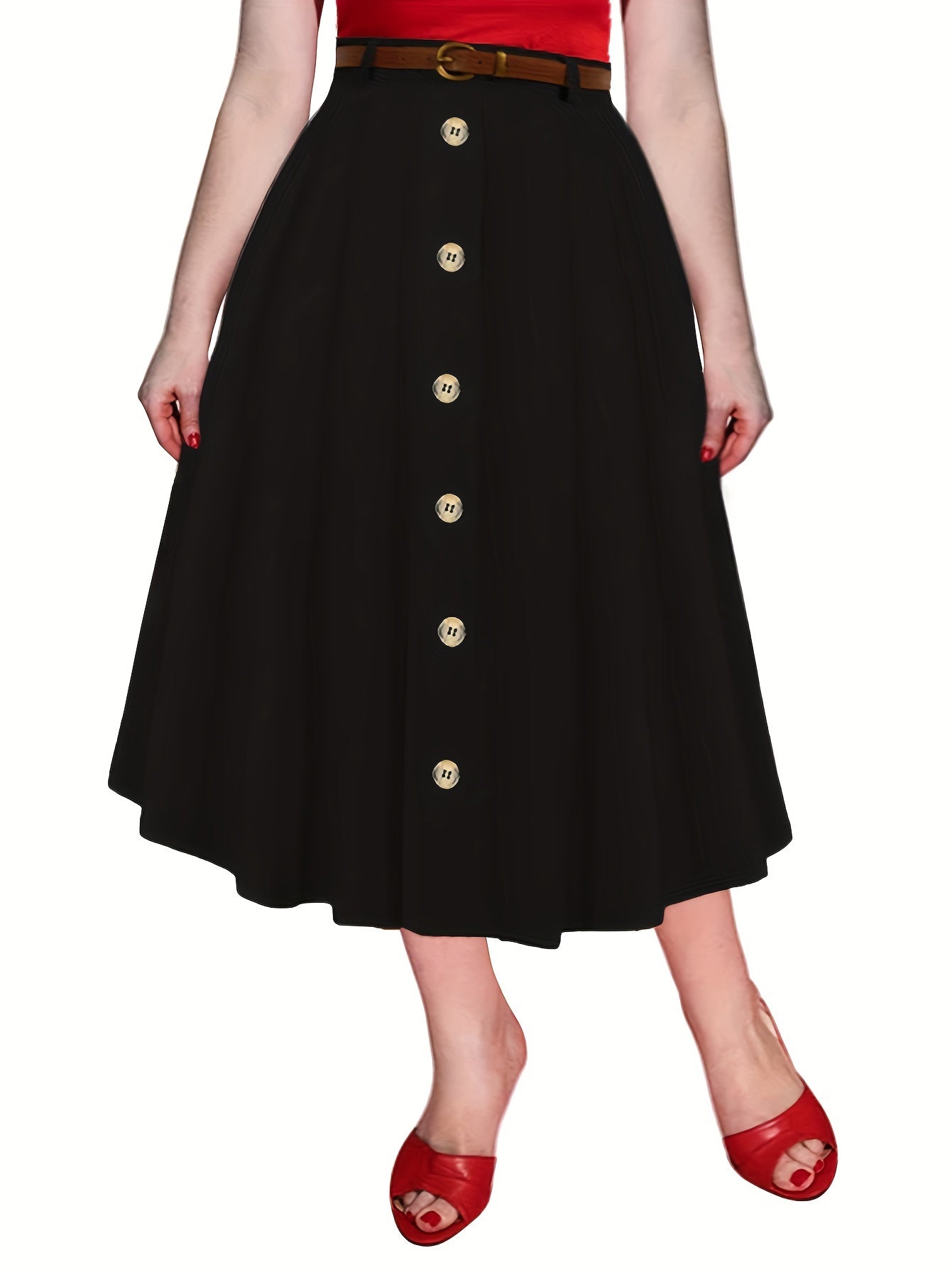 Solid Elastic Button High Rise Maxi Skirt