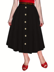 Solid Elastic Button High Rise Maxi Skirt