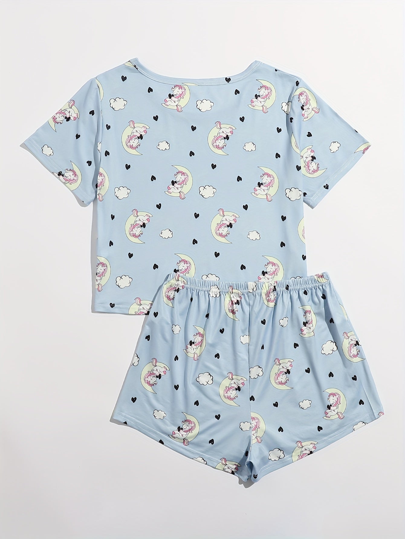 Unicorn Print Pajamas Set Short Sleeve Top & Shorts